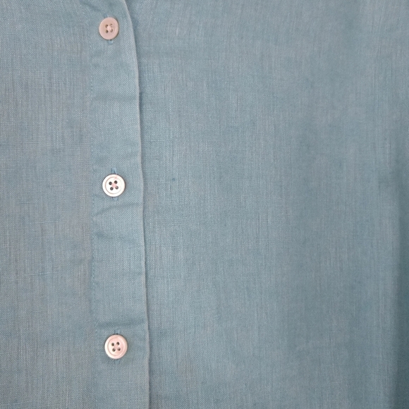 J Jill M Blue Long Line Linen Button Down Tunic Top - Picture 3 of 6